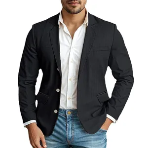 Men's stylish black waffle knit casual blazer jacket for smart casual daily wear