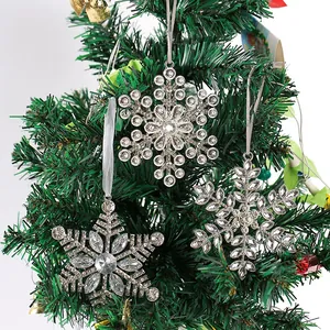 Addobbo Natalizio in Lega di Zinco a Forma di Fiocco di Neve in Metallo Con Strass Scintillanti Decorazione per Albero di Natale Argento Forniture per Feste