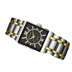 Reloj de hombre elegante de cuarzo cuadrado con correa de acero bicolore.