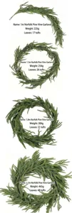 Gedetailleerde specificaties van Norfolk Pine slingers in lengtes van 1m tot 2,7m