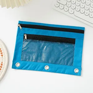 Blaue Oxford-Gewebe 3-Ring-Ordner-Tasche mit Netzfenster und Doppel-Reißverschluss für B5