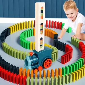 Electric Domino Train Toy Set For Kids Automatic Laying Dominoes Blocks With Lights And Sound Educational DIY Building Toy Gift