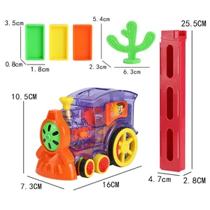 Automatic electric domino train toy set with detailed dimension markings for kids