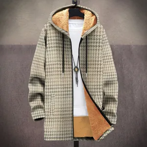 Men's winter hooded fleece jacket with 3D print pattern and warm thickened lining