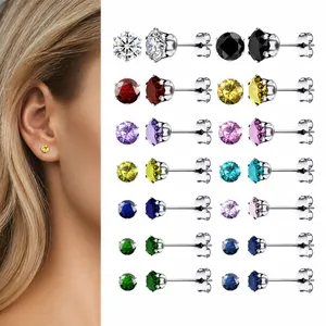 Pendientes de Botón Redondos de Acero Inoxidable Con Circonita Engaste de Garras Joyería de Piercing de Oreja Hipoalergénica para Mujer Hombre