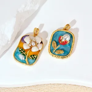 Pendentifs vintage style jardin de Monet avec perles et motifs de peinture à l'huile.