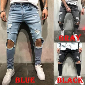 Jeans Déchirés Slim Fit pour Hommes Pantalons en Denim Skinny avec Détails Plissés Streetwear Européen Décontracté