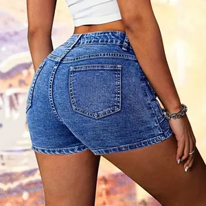 Pantaloncini di jeans blu da donna con design multi-tasche e vestibilità slim