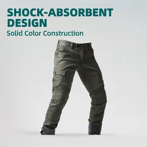 Olive green motorcycle riding pants for men with reinforced knees and cargo pockets