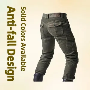 Back view of olive green motorcycle riding pants with reinforced protective design