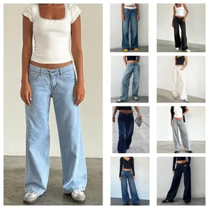 Jeans Vintage Américain Taille Basse pour Femmes Y2K Streetwear Jambe Large Pantalon Denim Droit Style Rétro