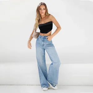 Women High Waist Wide Leg Jeans Retro Washed Loose Baggy Denim Pants Casual Streetwear Straight Trousers For Daily Wear