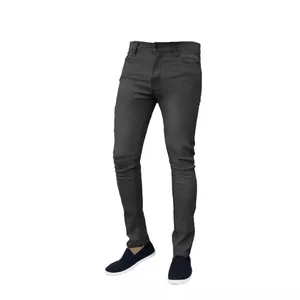 Classic men's slim straight stretch denim jeans in charcoal grey on white background