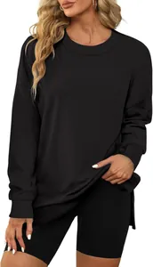 Vista detallada de la sudadera de cuello redondo informal y holgada para mujer