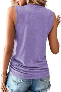 Detailed back view of a purple sleeveless knit tank top showing fabric texture and relaxed fit
