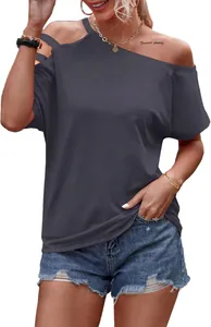 Loose fit women's off-shoulder T-shirt with stylish slant neck detail