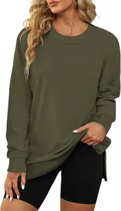 Sudadera de cuello redondo verde oliva para mujer, estilo informal holgado de otoño