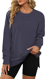 Sudadera de Mujer Casual Holgada de Cuello Redondo con Aberturas Laterales