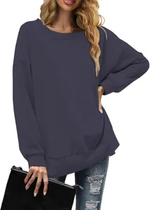 Sudadera de cuello redondo para mujer en azul pizarra con puños y dobladillo acanalados
