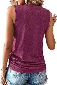 Detailed back view of a loose burgundy sleeveless round neck knit tank top for women