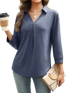 Elegantes Damen-Pullover-Oberteil mit V-Ausschnitt und Falten-Design in dunklem Blau