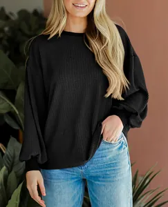 Casual zwart dames sweatshirt met textuurpatroon en losse pasvorm voor dagelijks gebruik