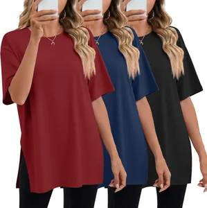 Oversized short sleeve T-shirts with side slits in burgundy, navy and black