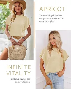 Elegant apricot flutter sleeve blouse for women summer work wear.