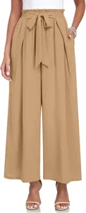 Détail d'un pantalon large kaki à taille haute avec une ceinture à nœud élégante