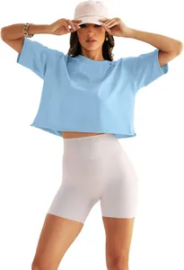 Visuelle Details des lockeren bauchfreien Damen Sport-T-Shirts für Laufen und Yoga
