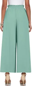 Vue arrière du pantalon large taille haute vert menthe avec taille élastique plissée