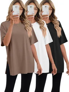 Women's oversized short sleeve T-shirt with side slits in multiple solid colors