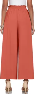 Vue arrière d'un pantalon large plissé à taille haute élégant en couleur terre cuite