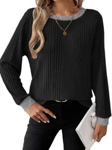 Casual losvallend dames-T-shirt met raglanmouwen, ribtextuur en een ronde hals