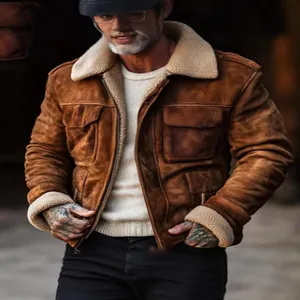 Men's Winter Sherpa Lined Jacket Wool Blend Lapel Collar Zipper Outerwear Casual Business Thick Warm Fleece Coat Top