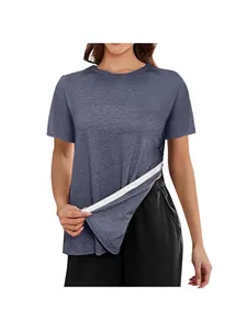 Casual loose crew neck t-shirt for women with adjustable side slit detail