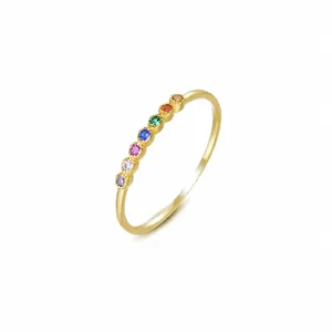 Bague Éternité Arc-en-ciel en Argent Sterling S925 Luxe Léger Zirconia Bague Fine pour Femmes Bijoux de Mode