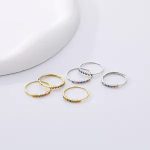Bagues fines en argent sterling S925 avec zircons arc-en-ciel en or et argent