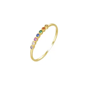 Élégante bague arc-en-ciel en argent sterling S925 avec pierres colorées et fini doré