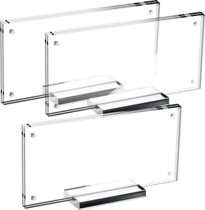 Set of premium clear acrylic display frames with bases for currency and photo collection