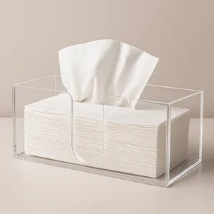 Clear acrylic rectangular tissue box with U-shaped notch for easy dispensing