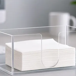 Highly transparent clear acrylic rectangular tissue holder box with U-shaped cutout notch
