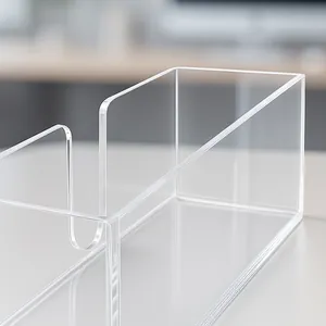 Minimalist clear acrylic tissue storage box featuring a U-shaped slot for easy dispensing