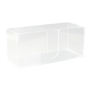 Clear acrylic tissue box holder with U-shaped opening and minimalist rectangular design