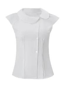 Elegante witte blouse met kapmouwen, Peter Pan-kraag en geplooide details aan de voorzijde