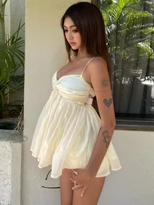 Sweet cream chiffon babydoll camisole top with spaghetti straps for summer outfits