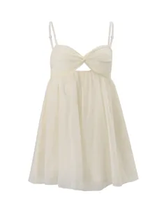 Stylish white chiffon babydoll top with spaghetti straps and sweetheart cutout detail