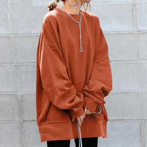 Oversized women's crewneck sweatshirt in terracotta red, casual Korean style winter wear
