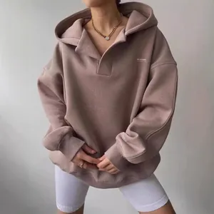 Women American Vintage V-Neck Hooded Sweatshirt Heavyweight Oversized Loose Printed Cotton Blend Hoodie Retro Fall Winter Top