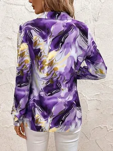 Back view of long-sleeved lapel shirt with purple and gold marble 3D digital print